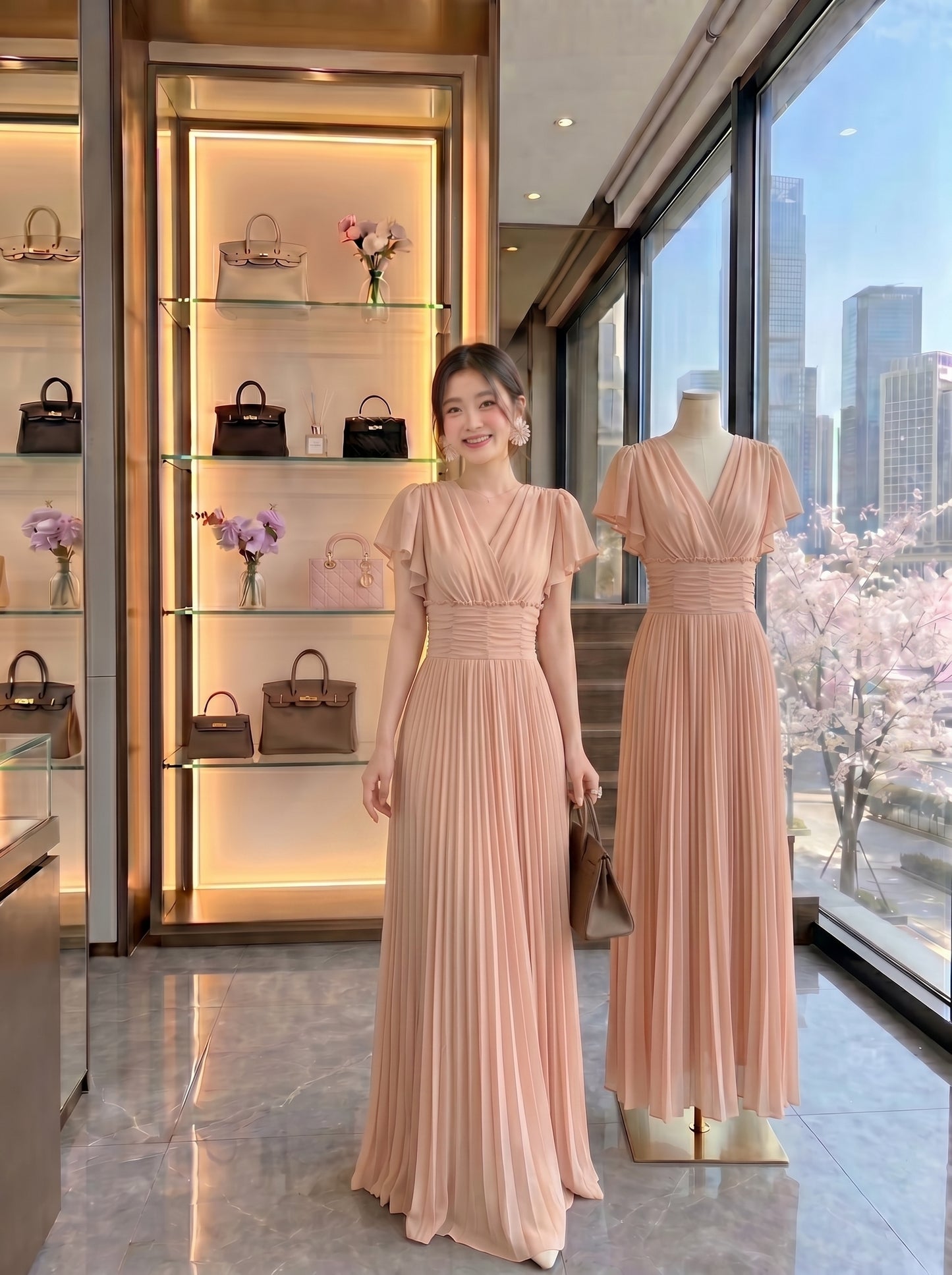 Dusty Peach Flutter Romance Maxi Dress