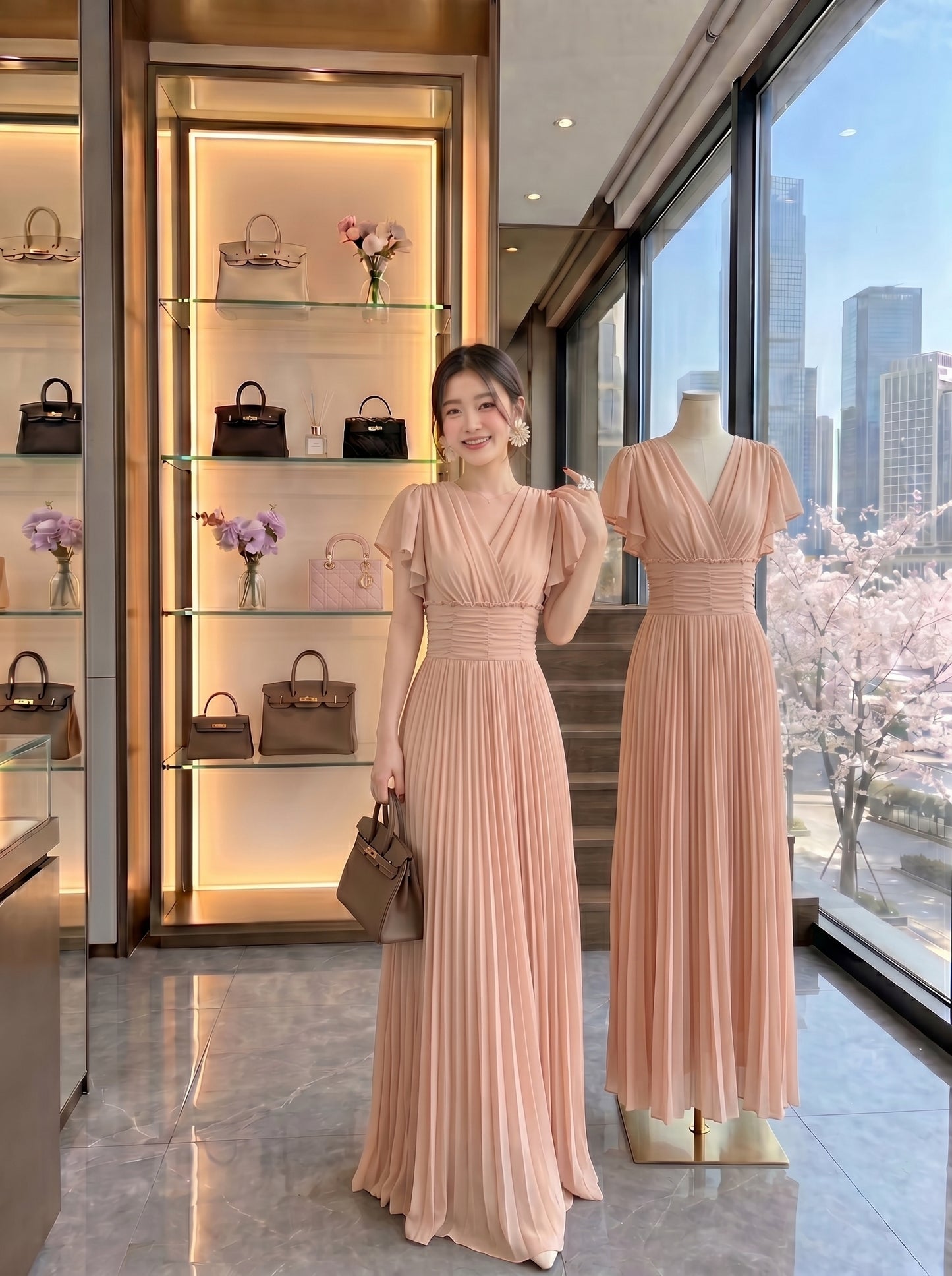 Dusty Peach Flutter Romance Maxi Dress