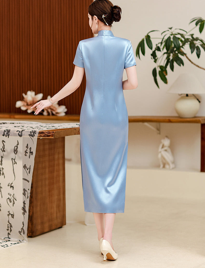 Elegant Chinese Style Embroidered Satin Qipao