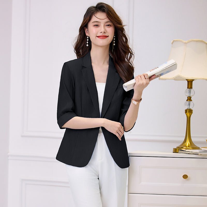 Elegant Single-Button Lightweight Summer Blazer With Rolled Cuffs