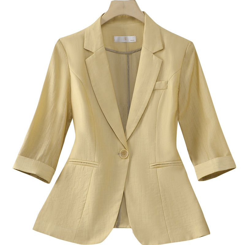 Elegant Single-Button Lightweight Summer Blazer With Rolled Cuffs