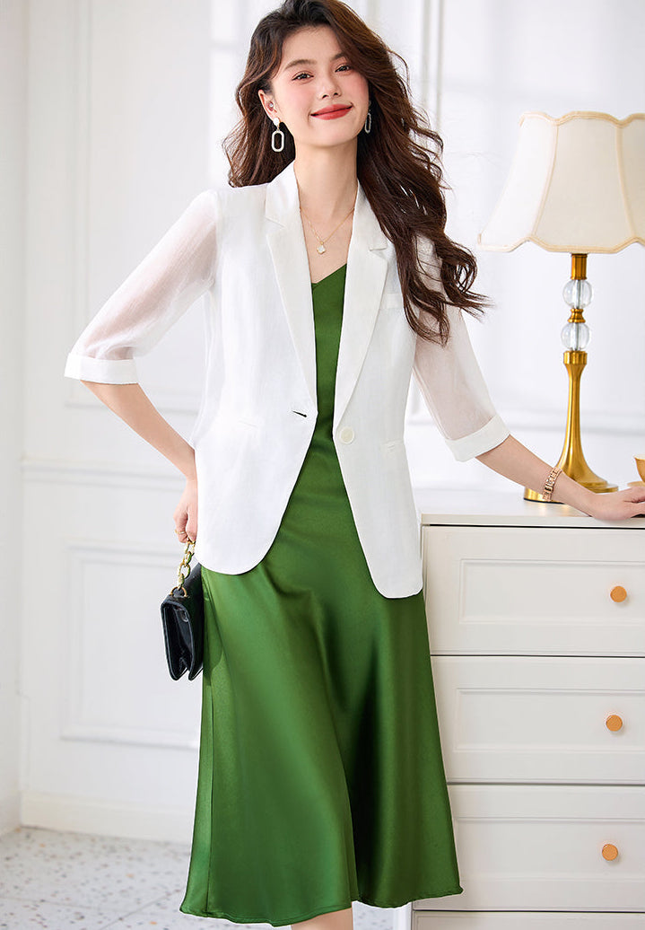 Elegant Single-Button Lightweight Summer Blazer With Rolled Cuffs