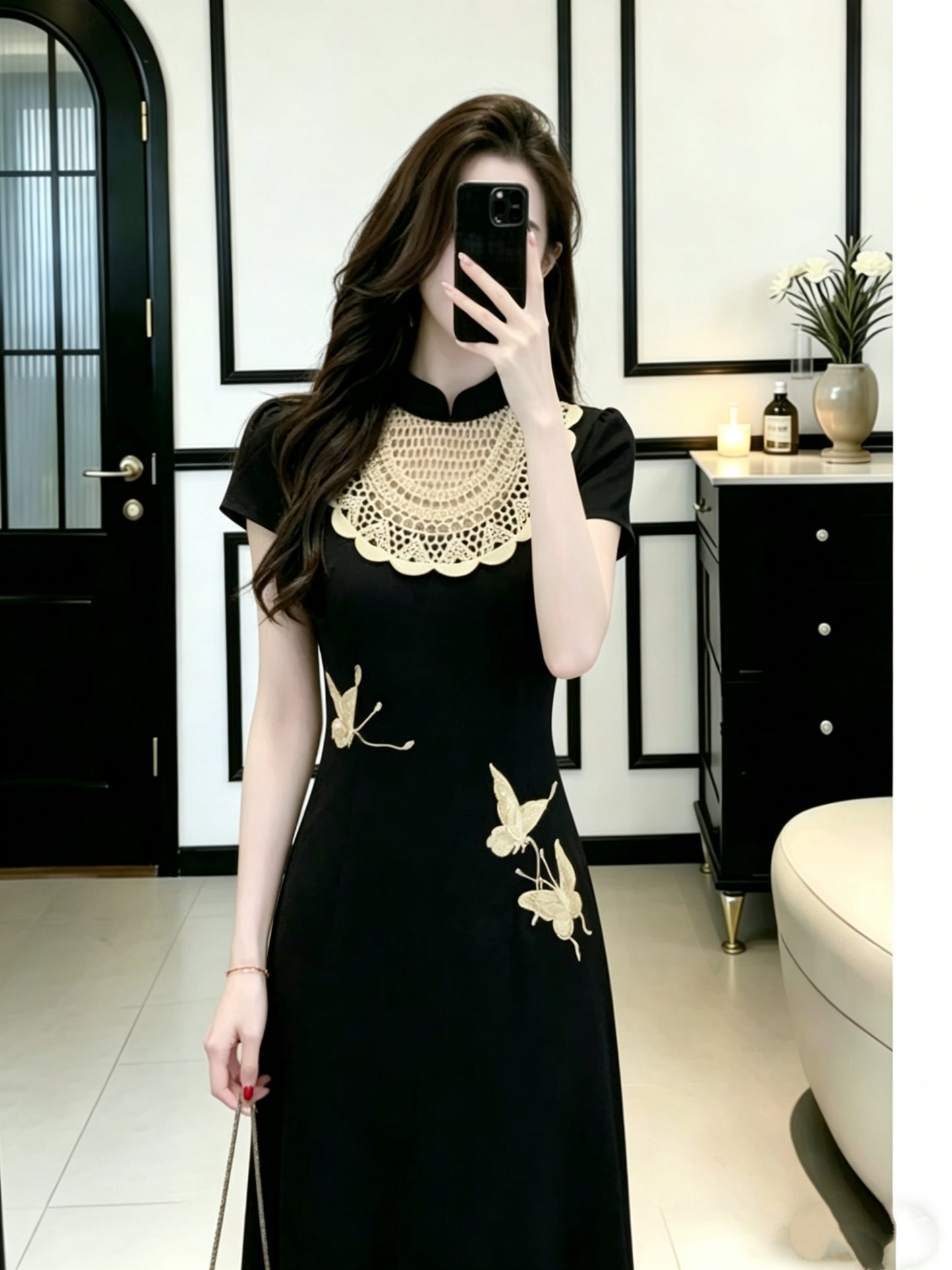 Plus Size Embroidered Butterfly Modern Qipao Midi Dress