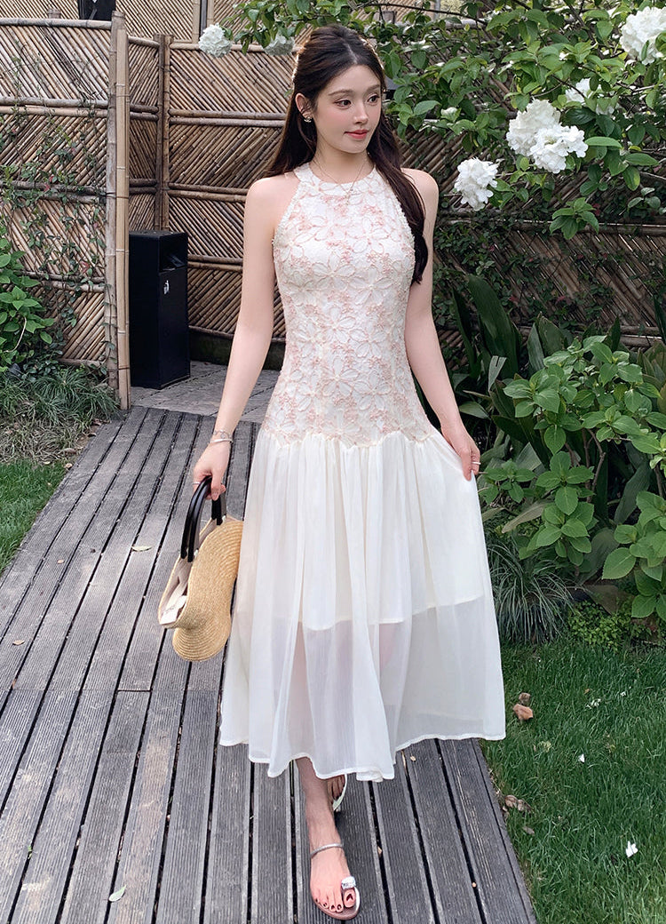 Petal Embroidery Tiered Dress