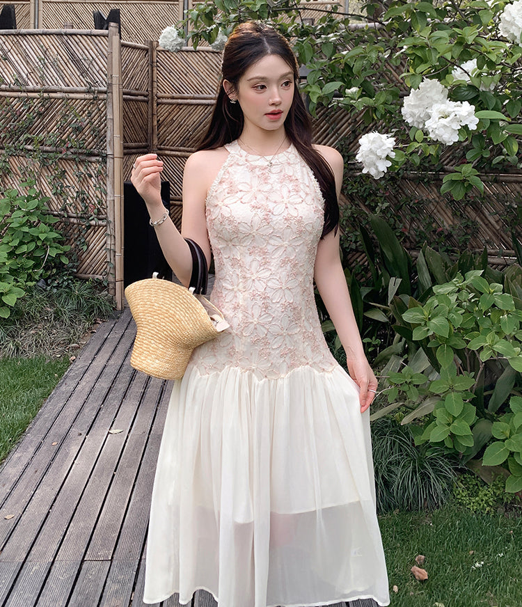 Petal Embroidery Tiered Dress