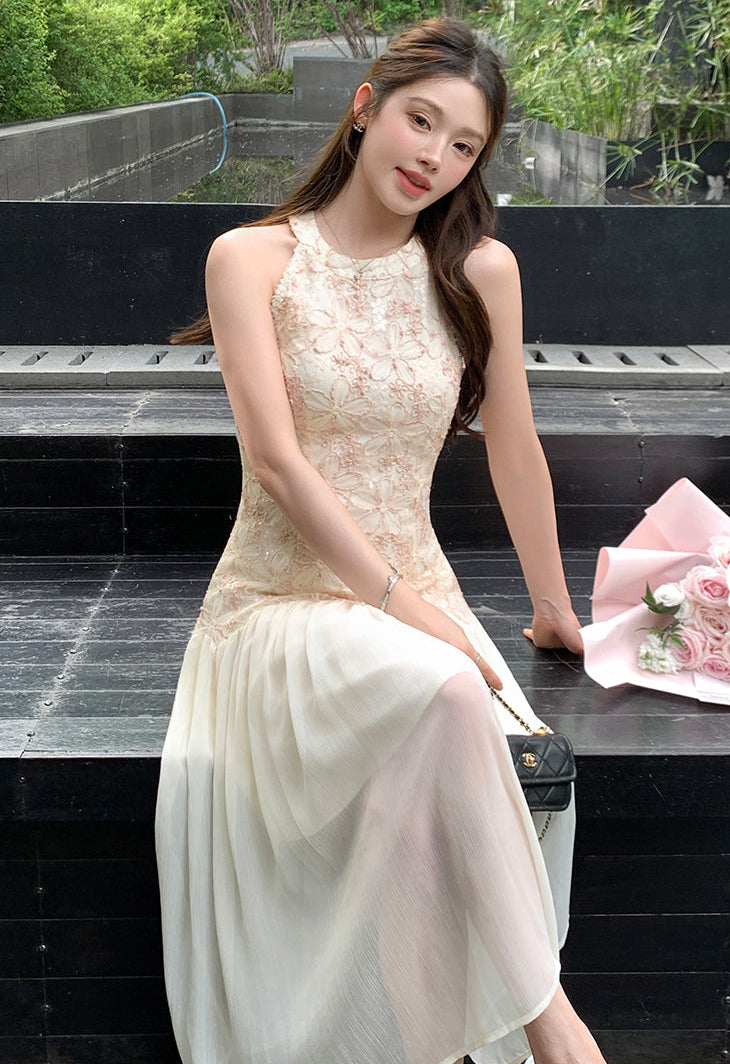 Petal Embroidery Tiered Dress
