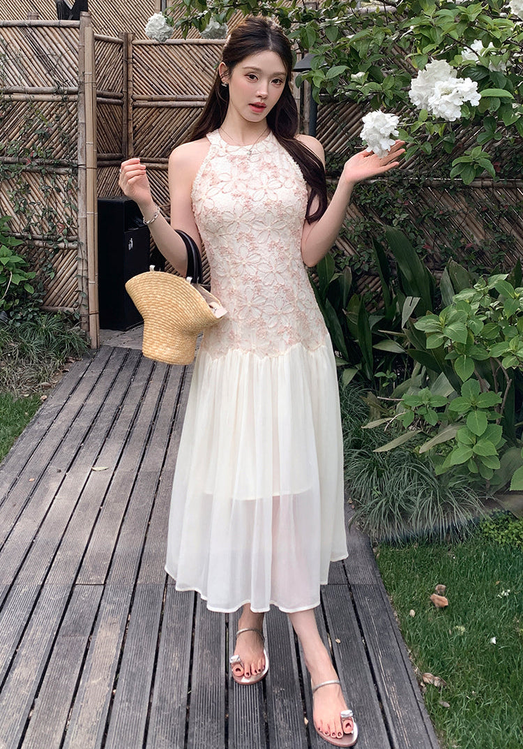 Petal Embroidery Tiered Dress