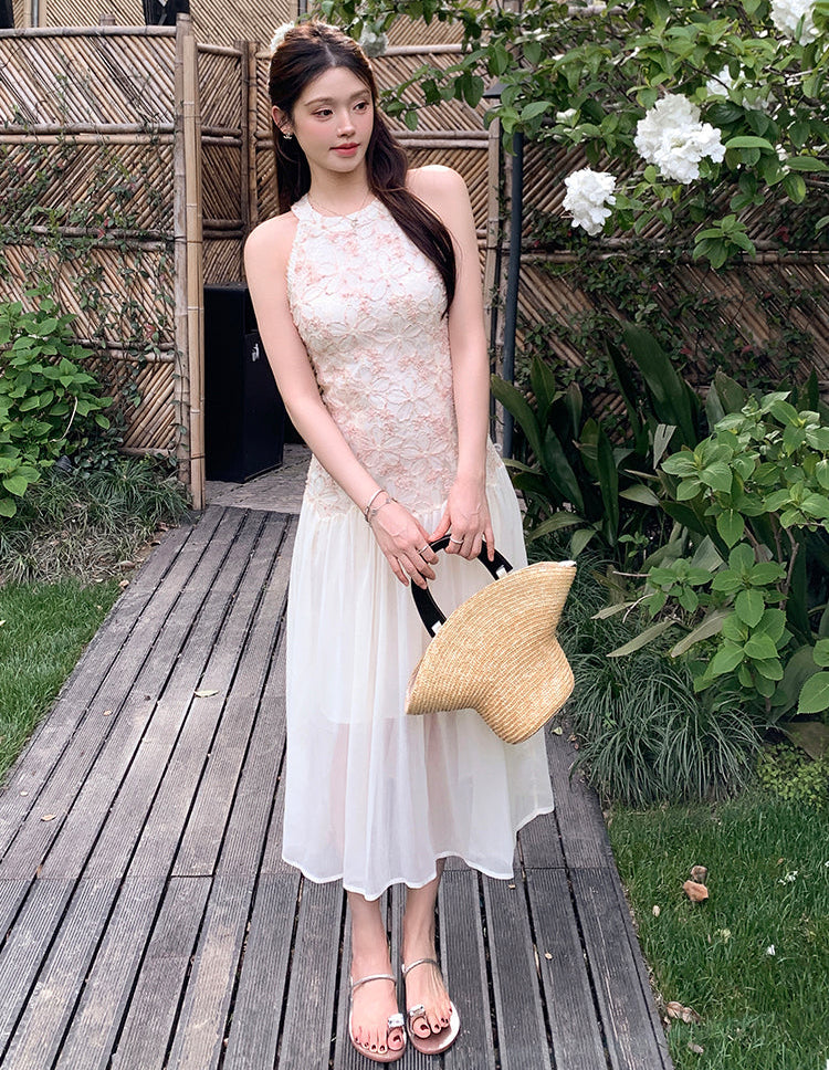 Petal Embroidery Tiered Dress
