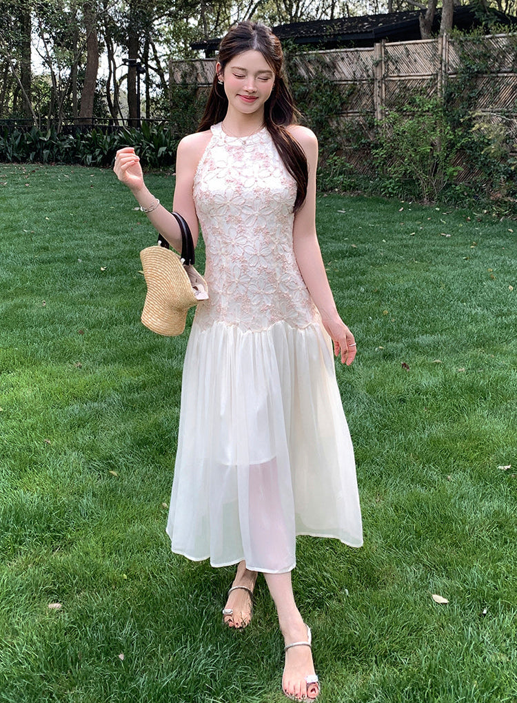 Petal Embroidery Tiered Dress