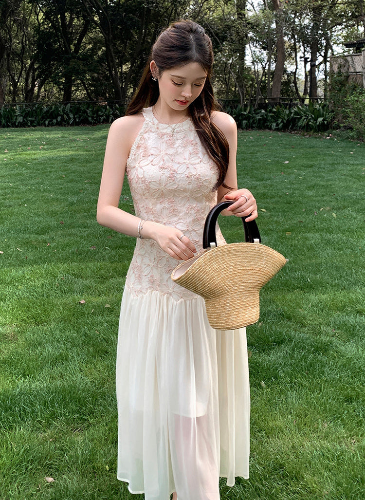 Petal Embroidery Tiered Dress