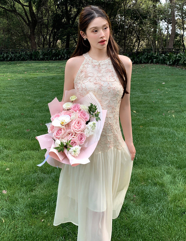 Petal Embroidery Tiered Dress