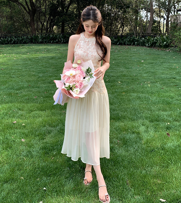 Petal Embroidery Tiered Dress