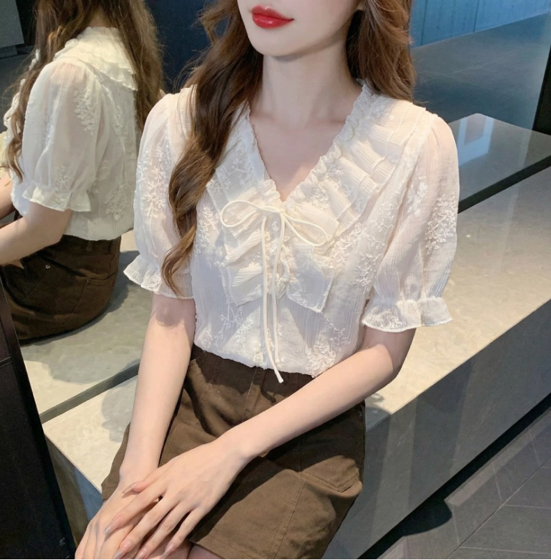 French Chic Puff-Sleeve Lace Blouse