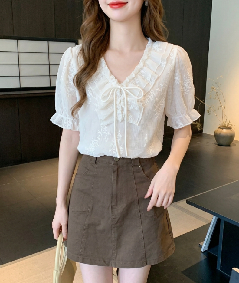 French Chic Puff-Sleeve Lace Blouse