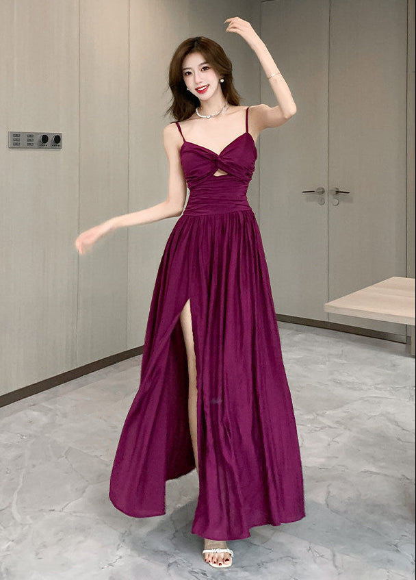 Elegant Twist Front Maxi Dress With High Slit