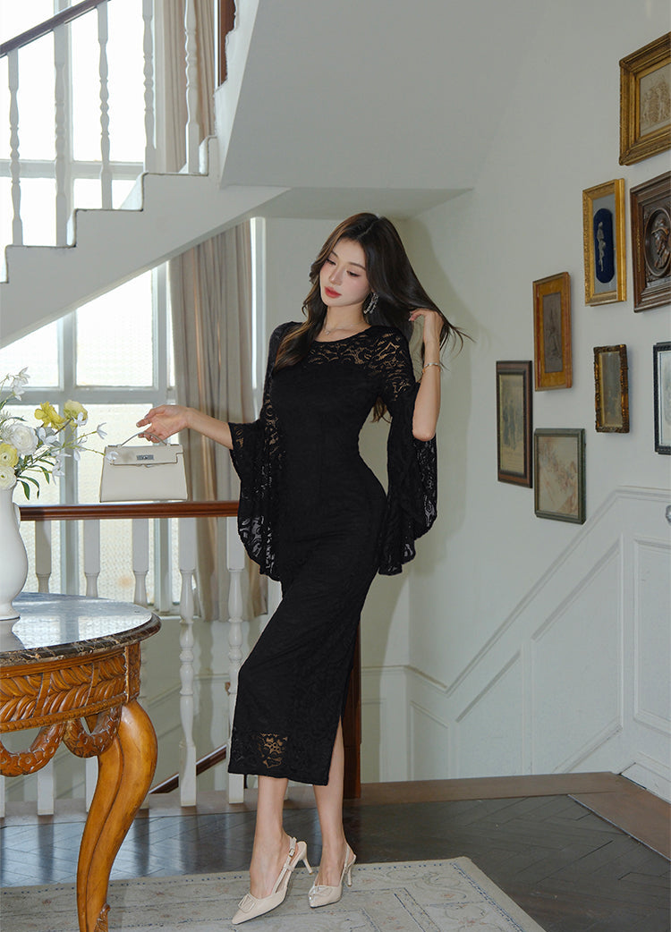 Evening Elegance Trumpet-Sleeve Gown