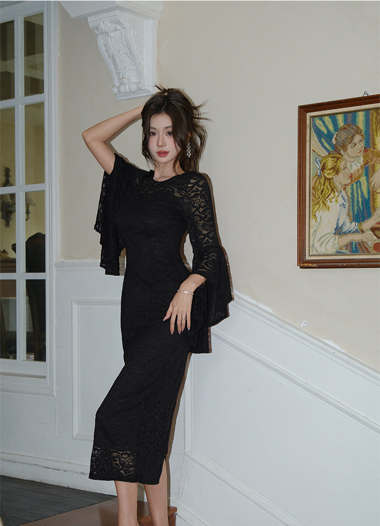 Evening Elegance Trumpet-Sleeve Gown
