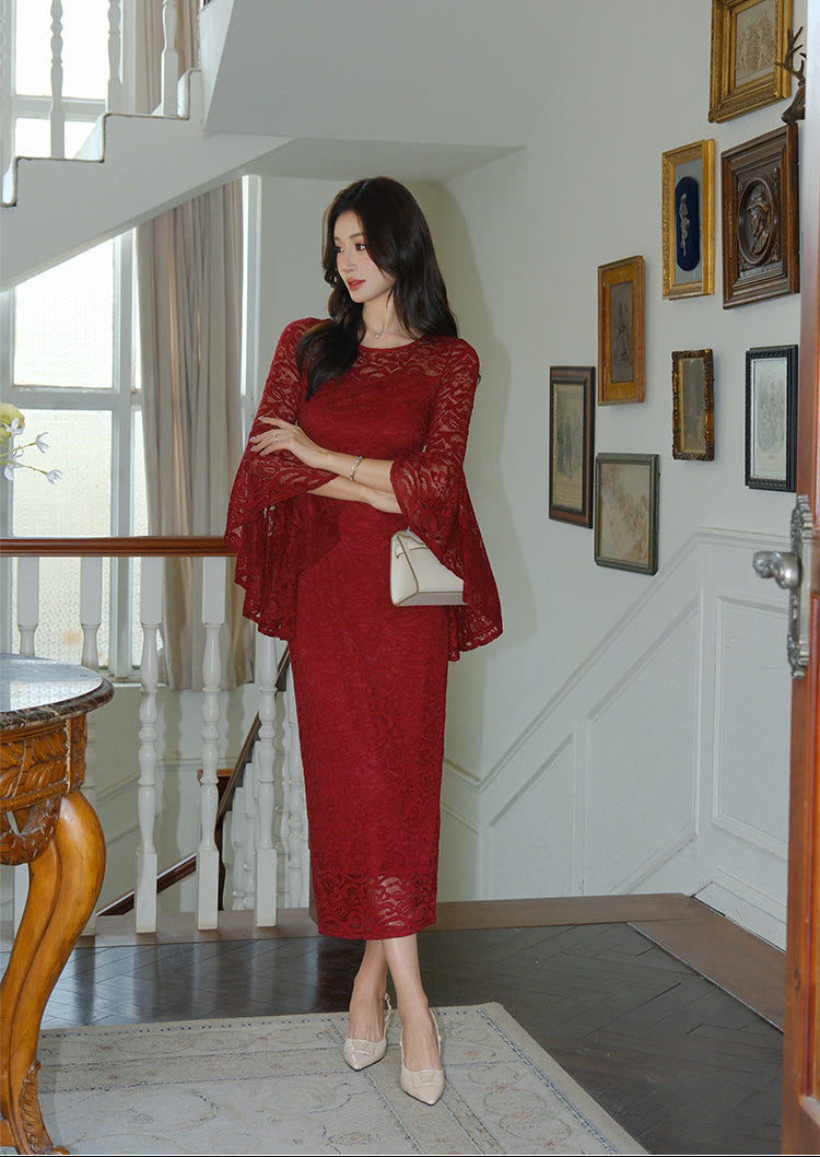 Evening Elegance Trumpet-Sleeve Gown