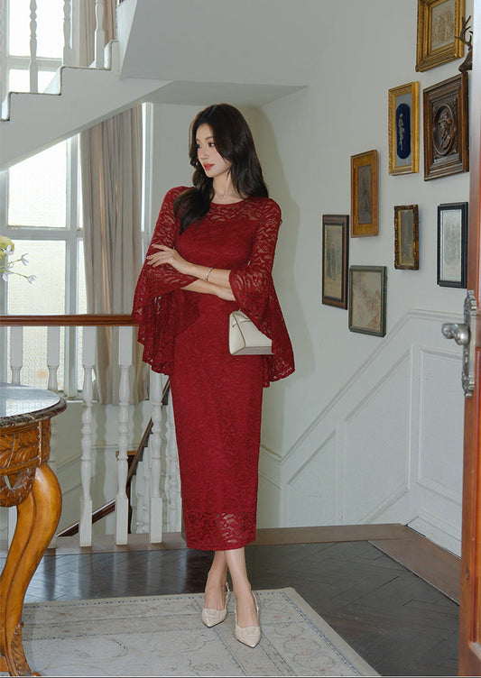 Evening Elegance Trumpet-Sleeve Gown