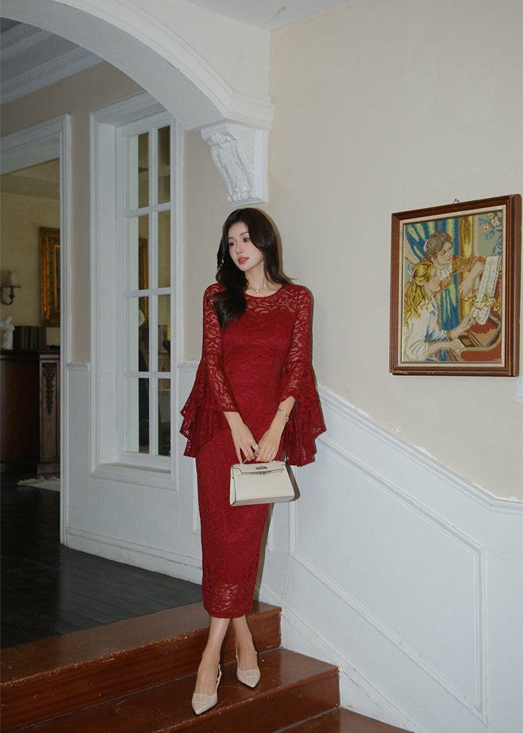 Evening Elegance Trumpet-Sleeve Gown