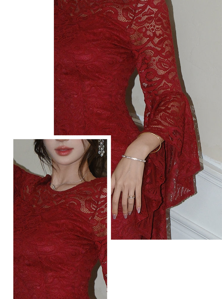 Evening Elegance Trumpet-Sleeve Gown
