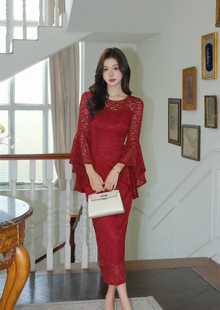 Evening Elegance Trumpet-Sleeve Gown
