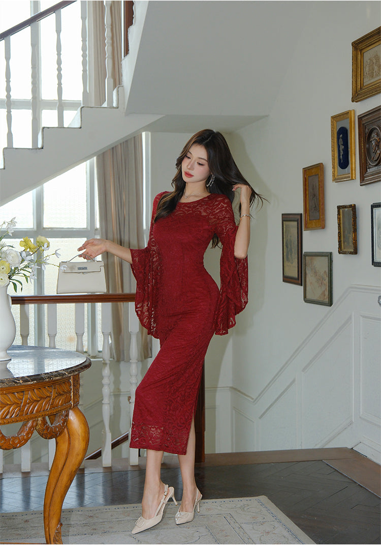Evening Elegance Trumpet-Sleeve Gown