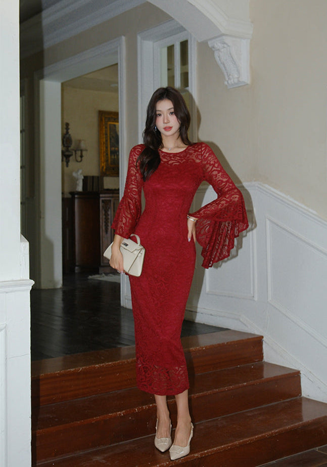 Evening Elegance Trumpet-Sleeve Gown