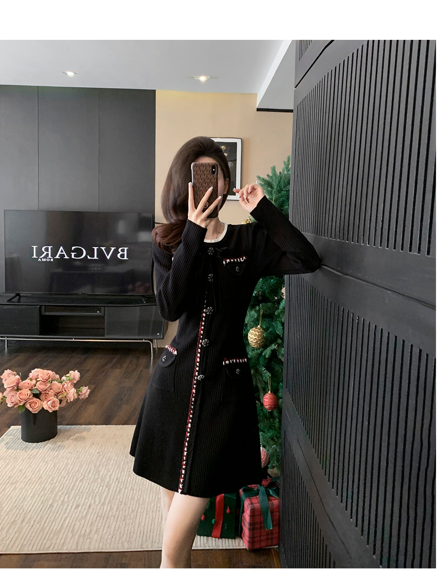 Long Sleeve Button- Down Knit Dress In Crimson