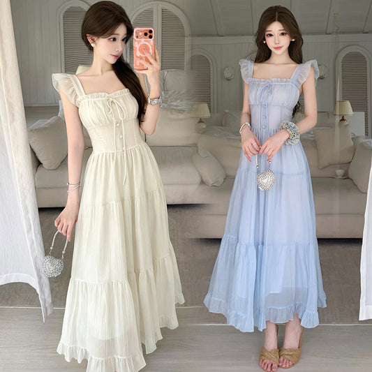 Cottagecore Tiered Square Neck Dress with Corset Bodice