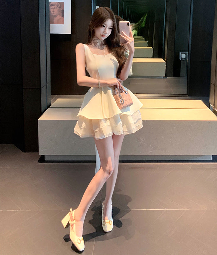 Fairycore Tiered Ruffle Mini Dress with Lace Trim