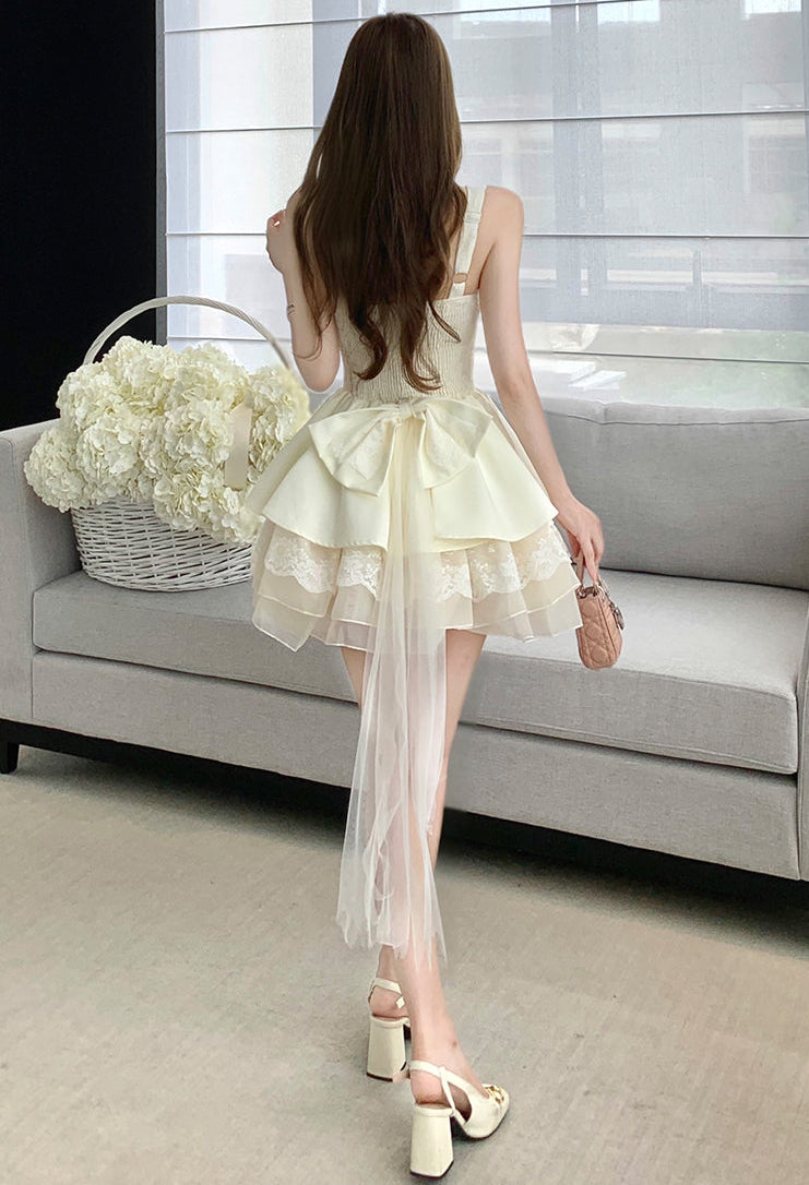 Fairycore Tiered Ruffle Mini Dress with Lace Trim