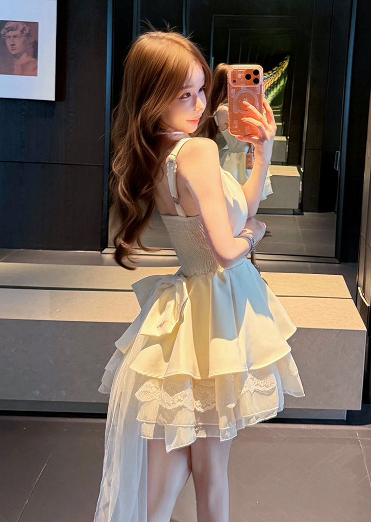 Fairycore Tiered Ruffle Mini Dress with Lace Trim