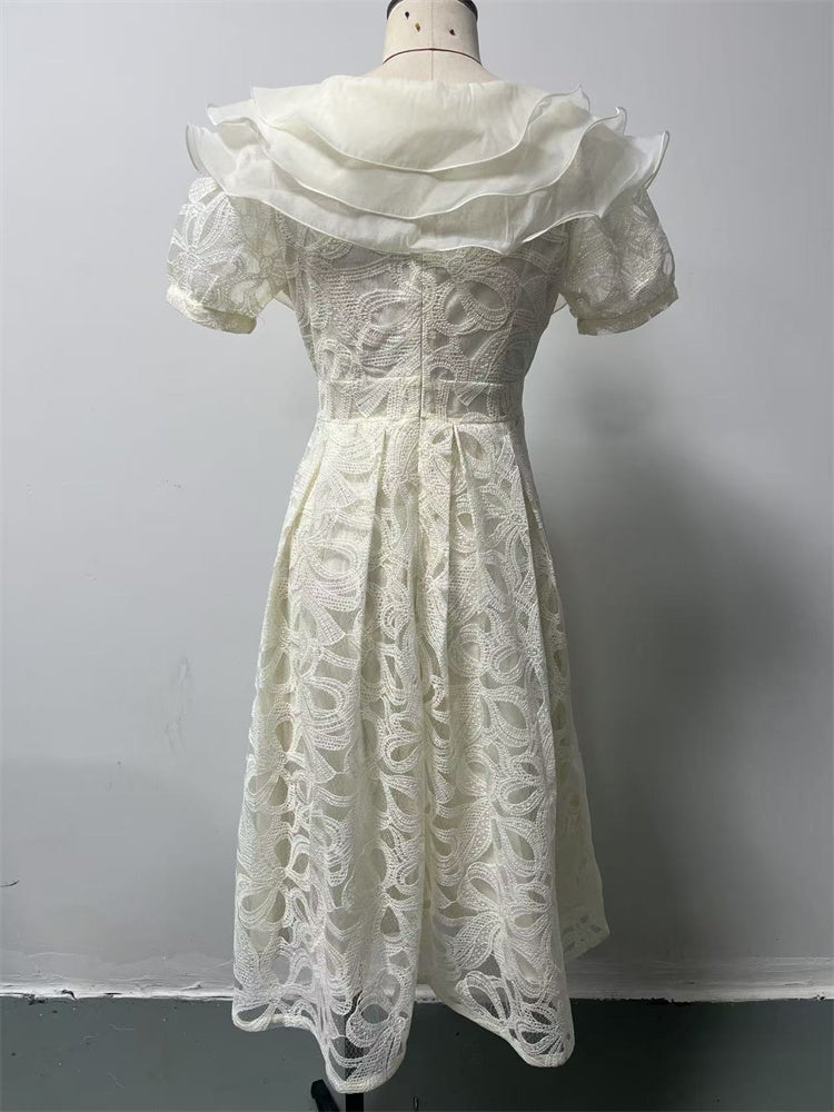Fleur Double-Collar Lace Midi Dress