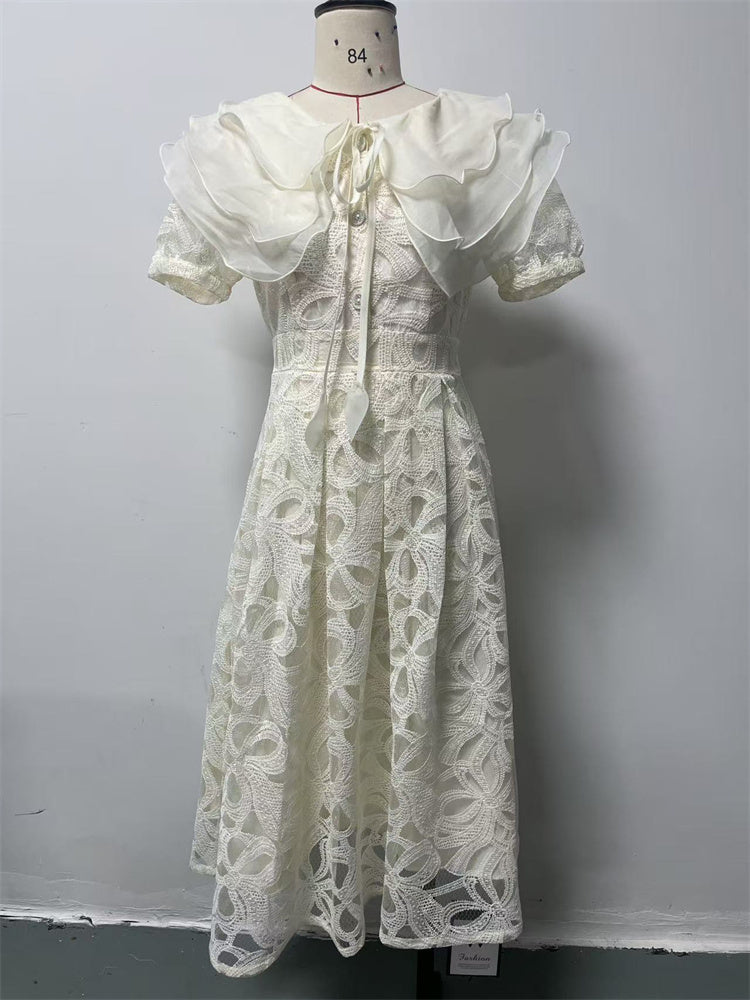 Fleur Double-Collar Lace Midi Dress