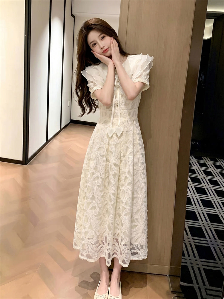 Fleur Double-Collar Lace Midi Dress