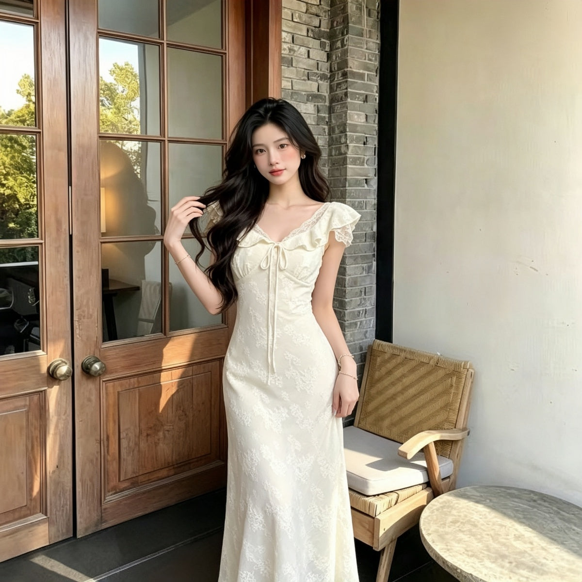 Fleur Floral Jacquard Lace-Trim Midi Dress
