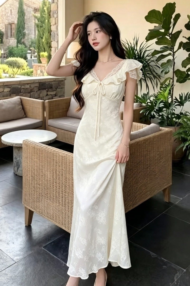 Fleur Floral Jacquard Lace-Trim Midi Dress