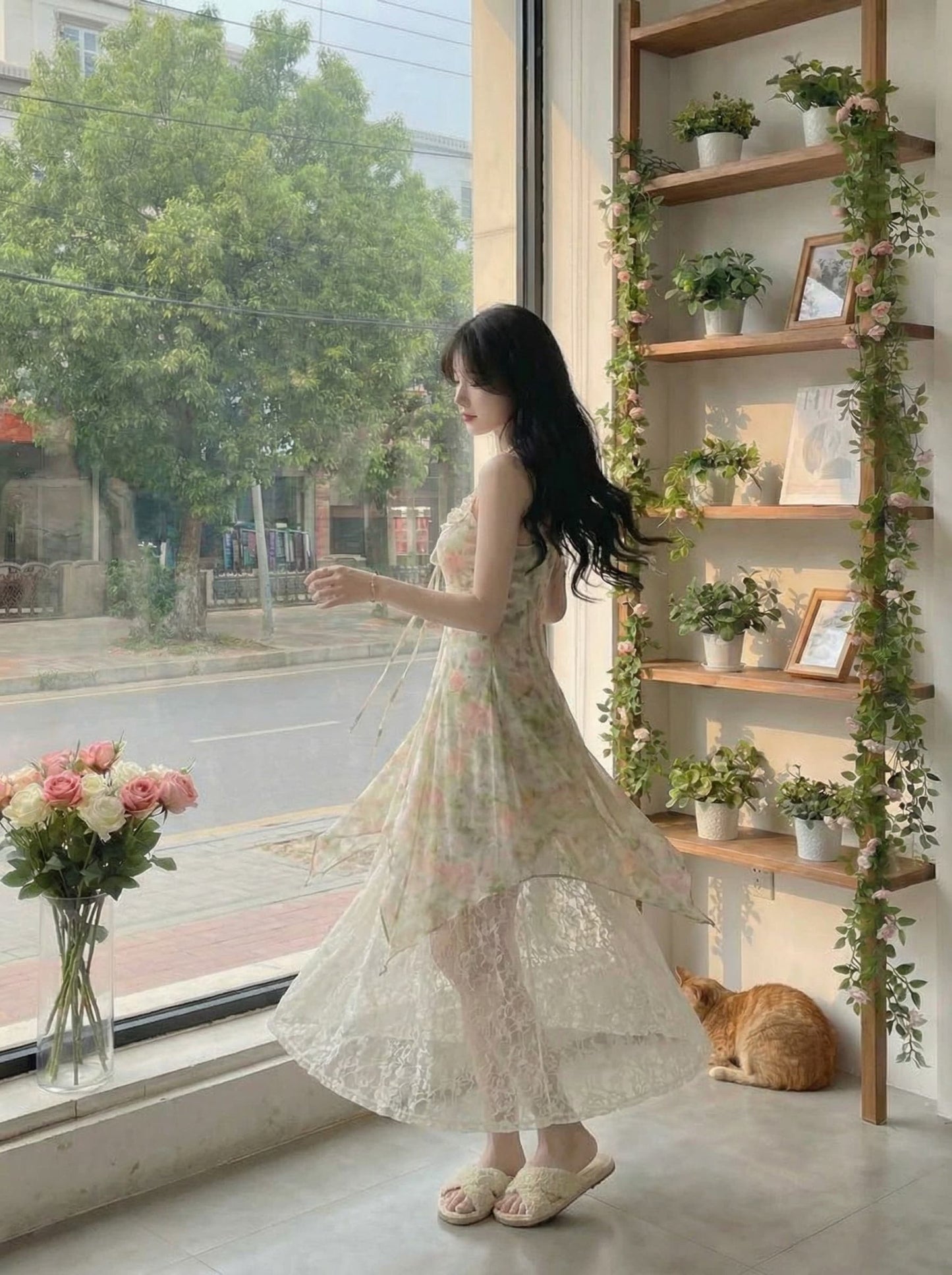 Pastle Floral Spaghetti Strap Dress