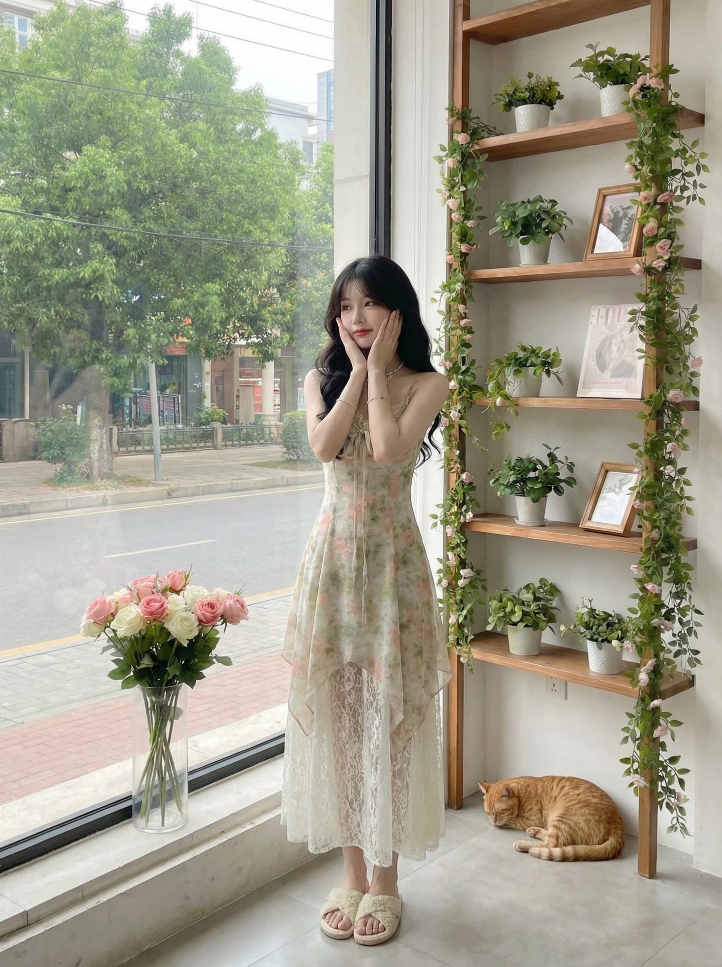 Pastle Floral Spaghetti Strap Dress