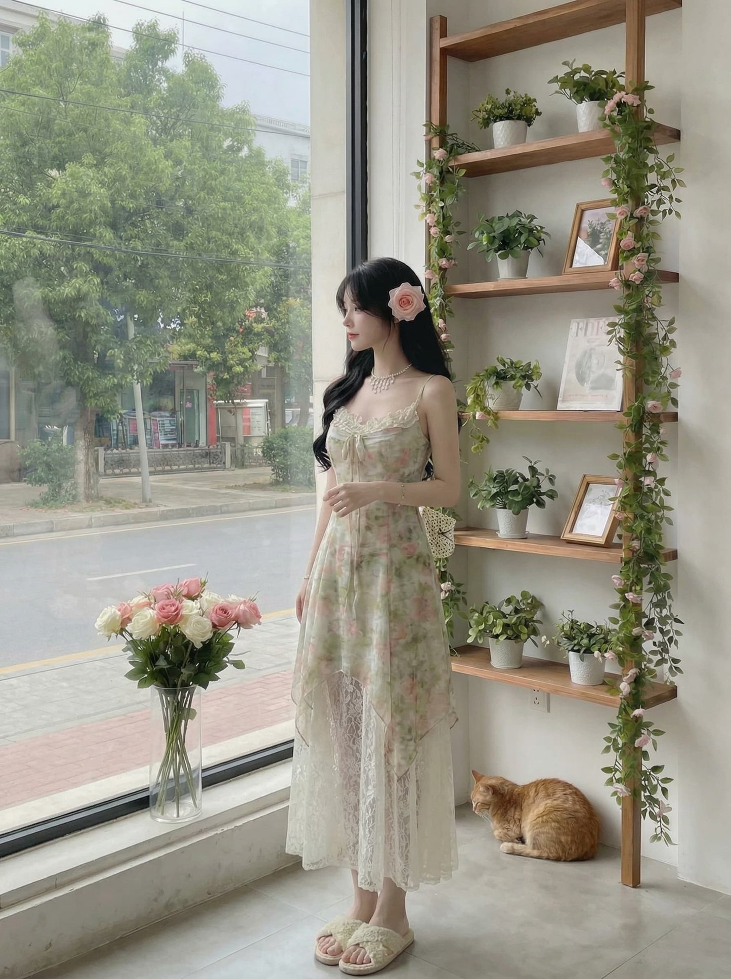 Pastle Floral Spaghetti Strap Dress
