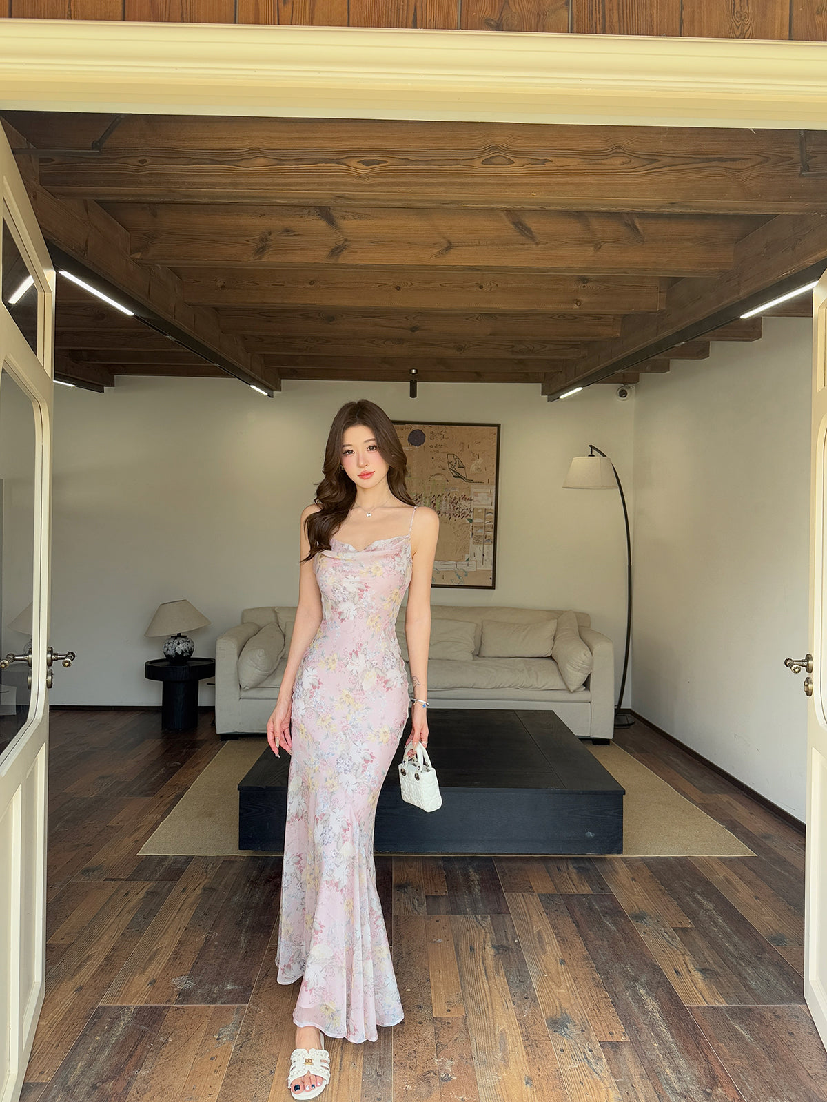 Petal Whisper Cowl Neck Maxi Dress