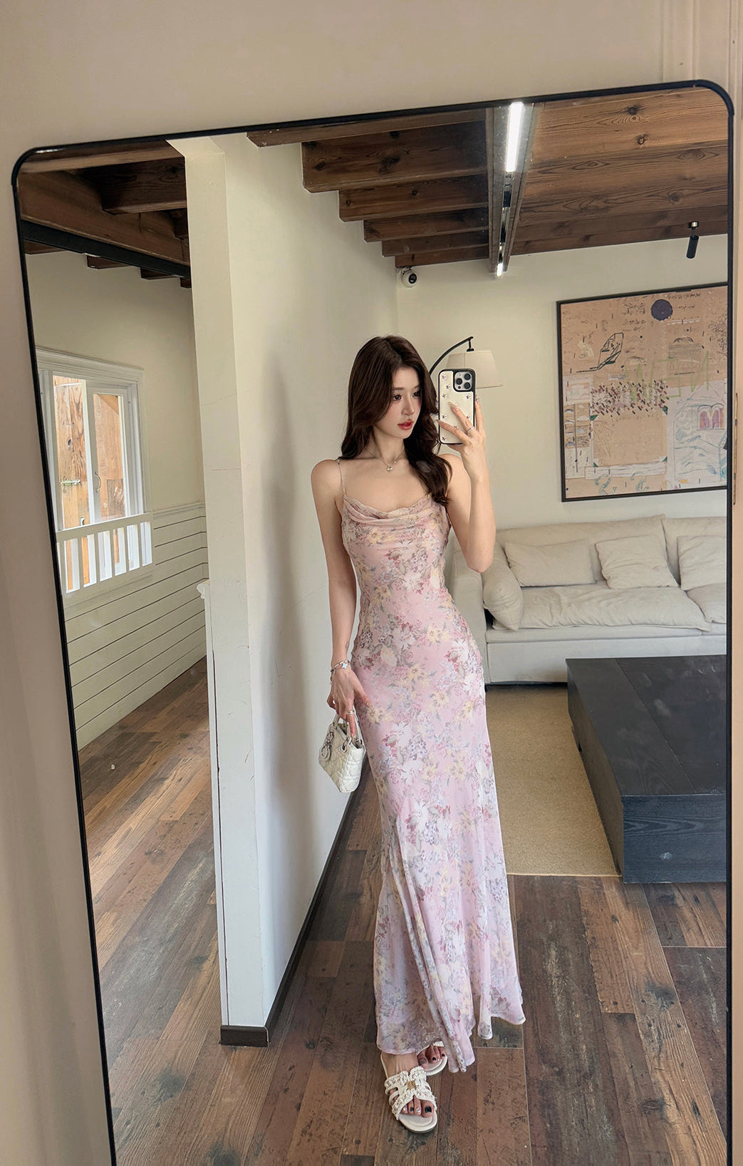 Petal Whisper Cowl Neck Maxi Dress
