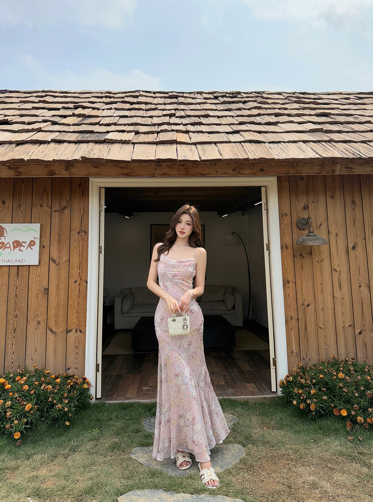 Petal Whisper Cowl Neck Maxi Dress