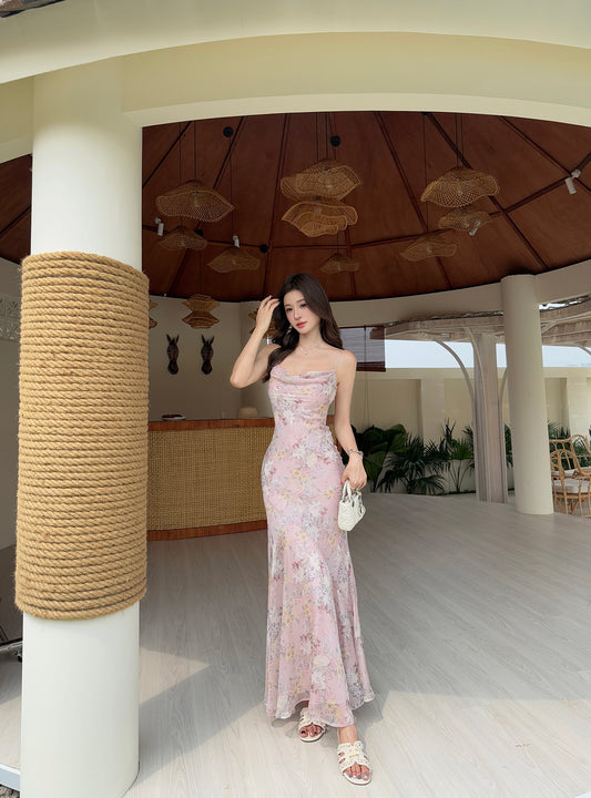 Petal Whisper Cowl Neck Maxi Dress