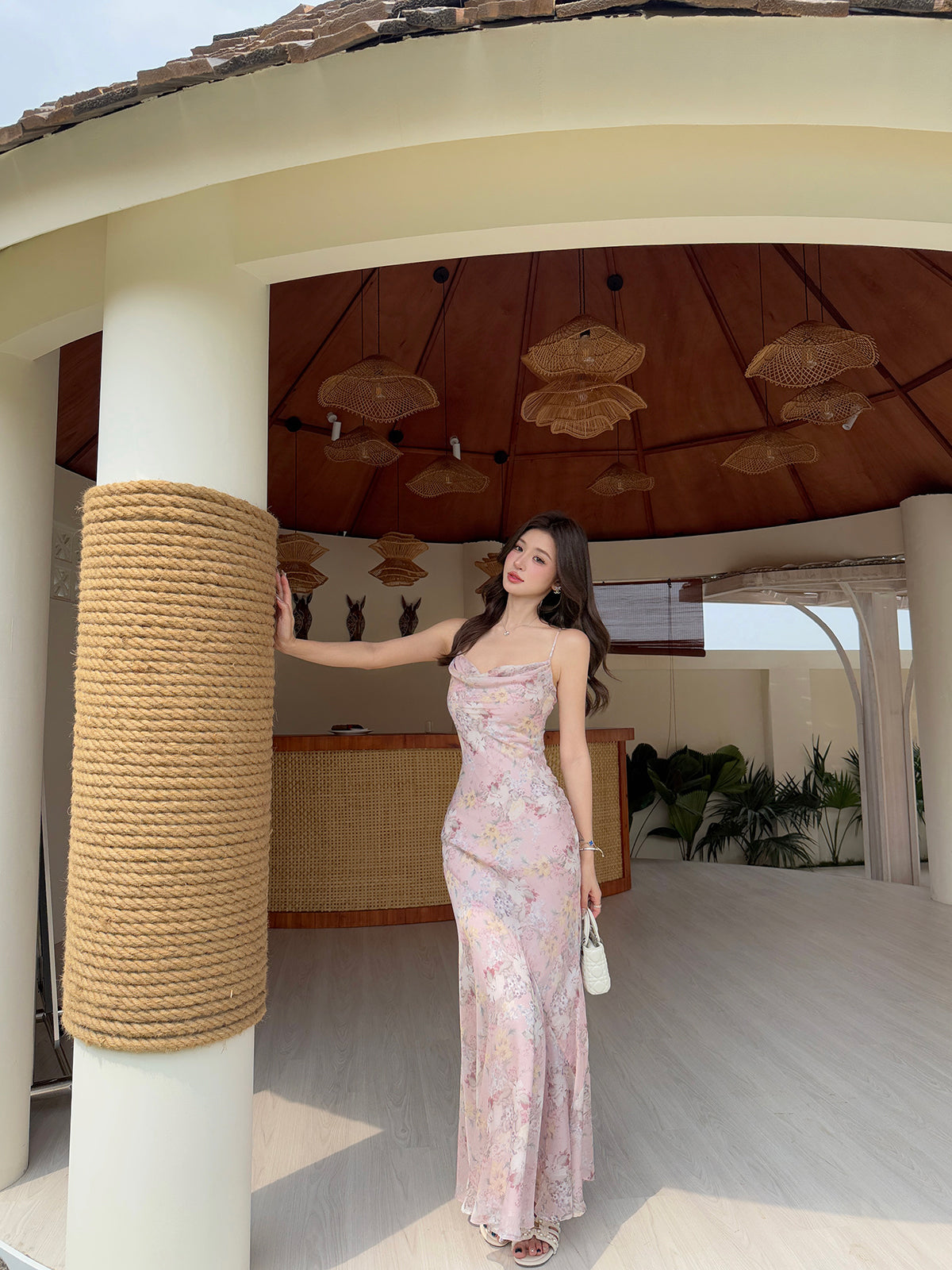 Petal Whisper Cowl Neck Maxi Dress