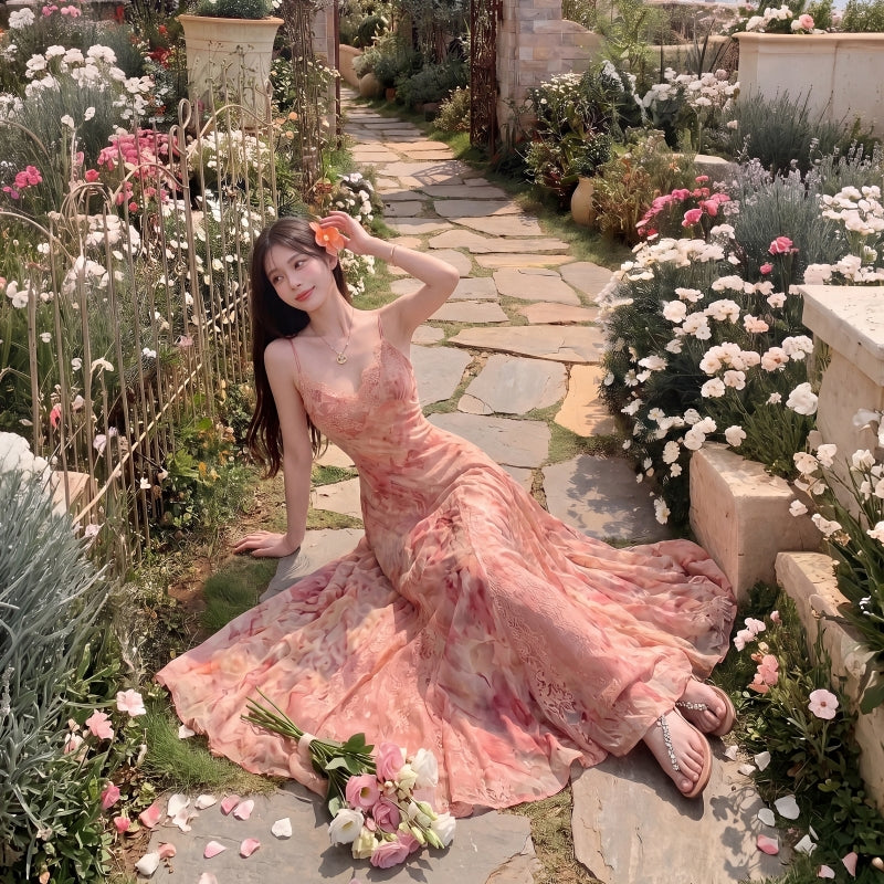 Floral Dream Watercolor Lace Maxi Dress
