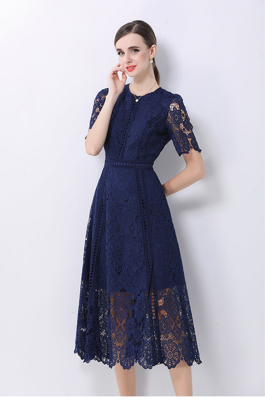 Floral Guipure Lace Short Sleeve Midi Dress