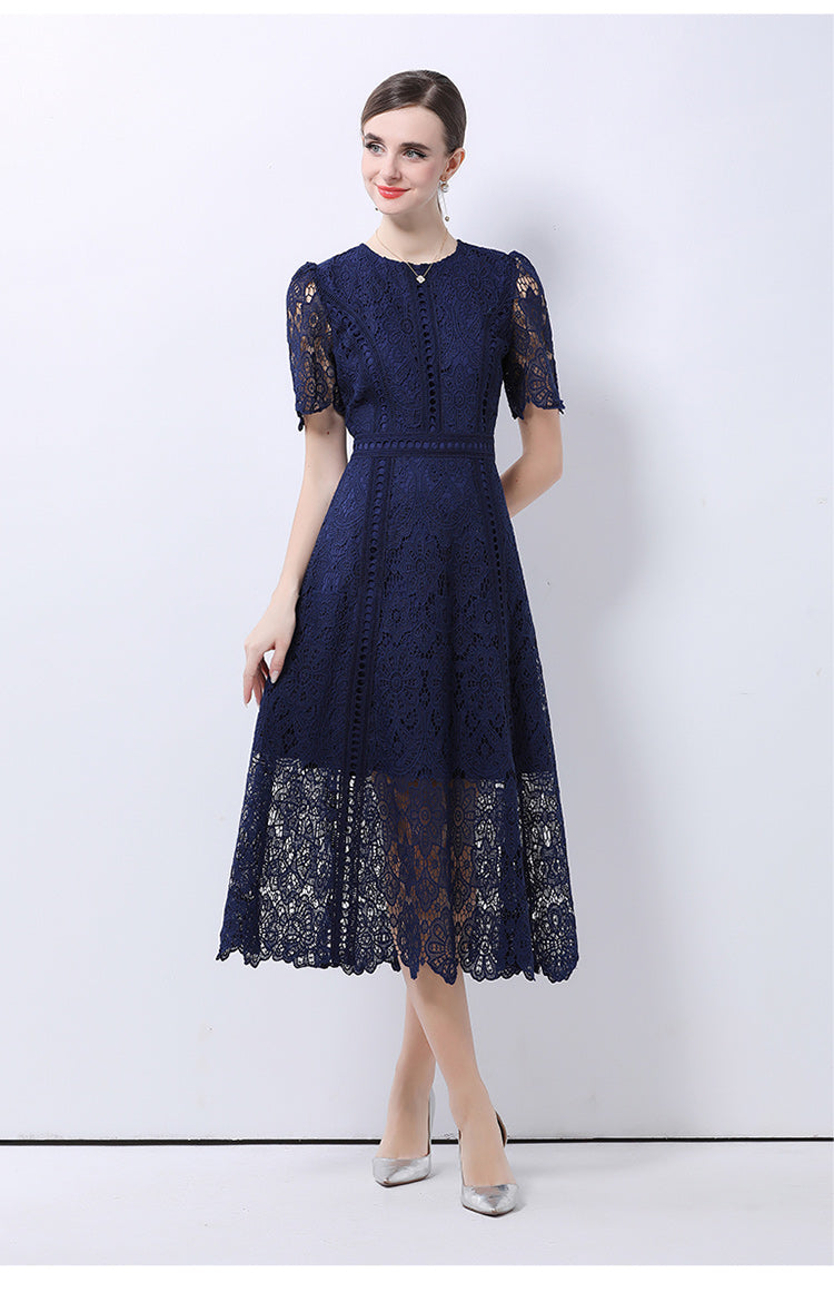 Floral Guipure Lace Short Sleeve Midi Dress