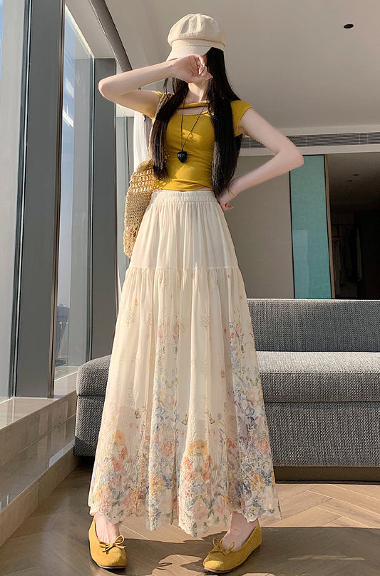 Floral Embroidered Maxi Skirt
